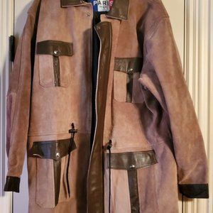 Paris Pelle Men's Suede Leather Hunting Sportsman Long Jacket Coat